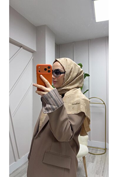 Cacharel B.Cacharel Logolu İpek Koton Etol Şal Cappuccino