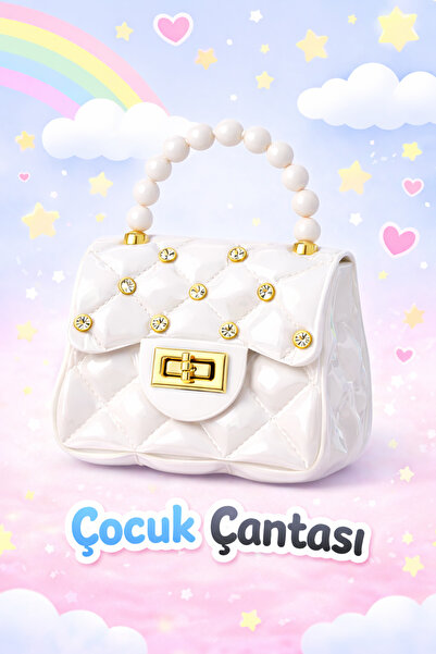 Selvira Kız Çocuk Mini Silikon Çanta – Taşlı, Zincir Askılı, Boncuk Saplı, Ki...