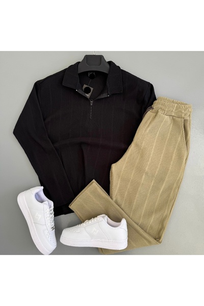 WENMİNG طقم علوي وسفلي من القماش العثماني العادي للرجال بنمط خطوط