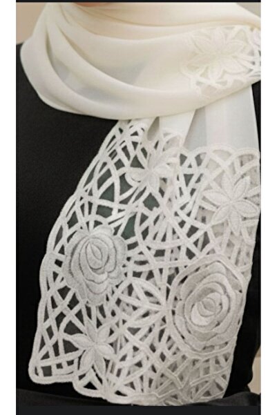 Veil Designer طرحة فاخرة الوان ابيض كريمي بتطريز مميز ورد تطريز يدوي بقماش بو...