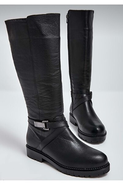 KOCAMANLAR Ayakdaş Buckle Flat Leather Women's Boots Black