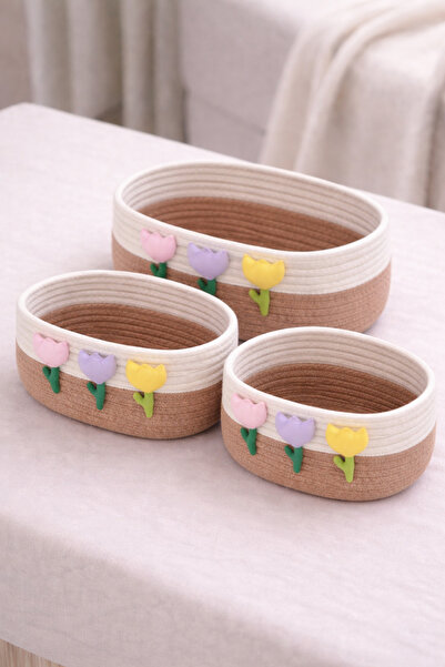 Generic 3-piece set of woven cotton storage baskets in colorful heart designs...