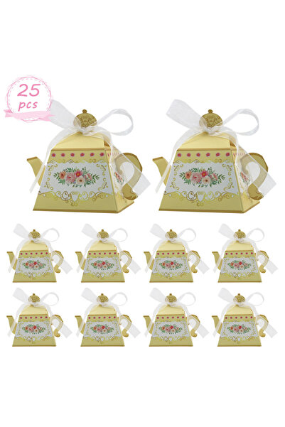 Choice 8.5x8.5x10.5cm Yellow 25PCS Mini Flower Tea Party Gift Box - Spring Te...