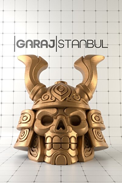 shop Samuray Miğferli Kuru Kafa Figürü - 3D Baskı Dekoratif Heykel (PLA)