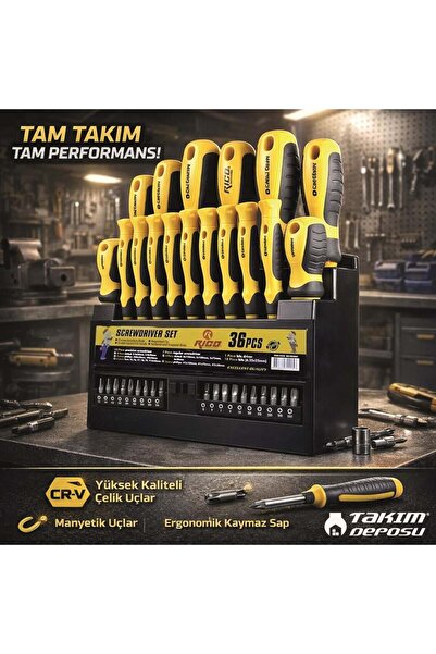 Rico Düz Yıldız ve Torx Uçlu Tornavida Takımı Klasik Seri 36 Parça