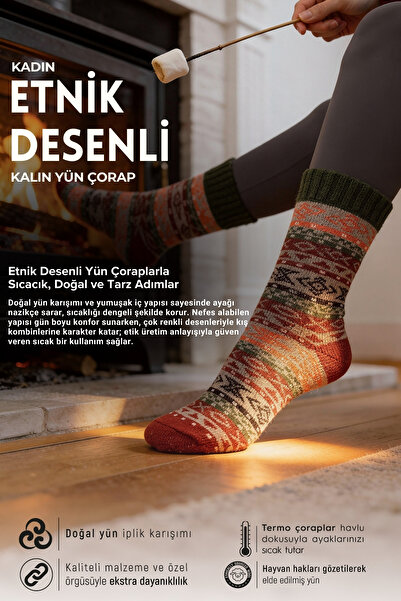 Bolero Etnik Desenli Çok Renkli Yün Çorap