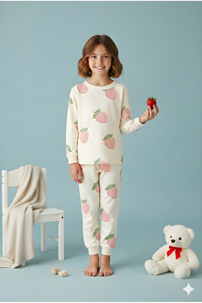 MADALİNA Dívčí pyžamový set ze 100% bavlny s jahodovým vzorem