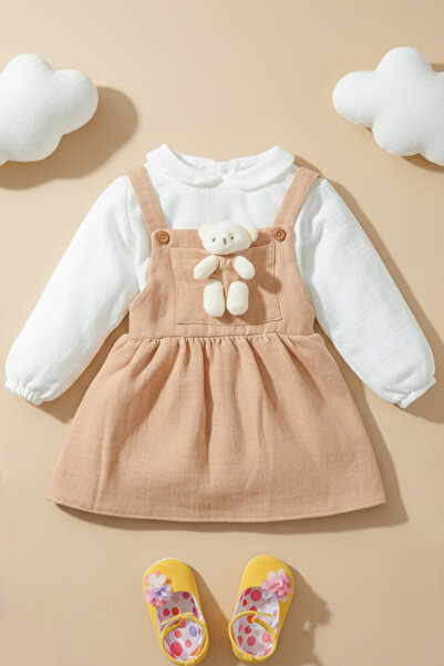 bshood X Silk Atlas Long Sleeve Baby Collar Teddy Bear Muslin Dress