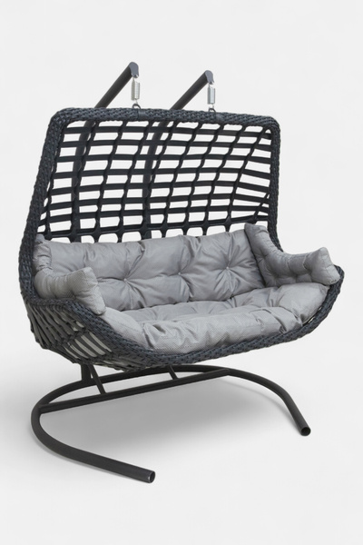 Niron Balina Rattan Çiftli Salıncak - Bahçe Ve Balkon Salıncağı - Minderli Ve...