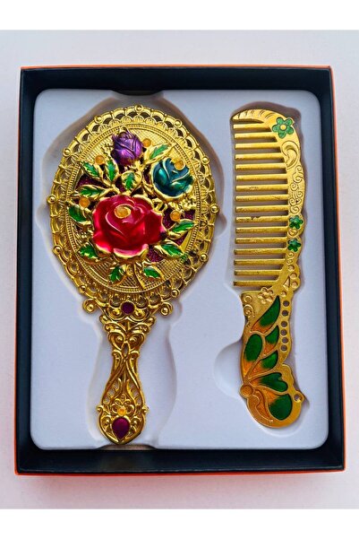 GALATA GIFT مجموعة مشط مرآة، علبة معدنية، طقم هدايا، فرشاة شعر مرآة 13 سم