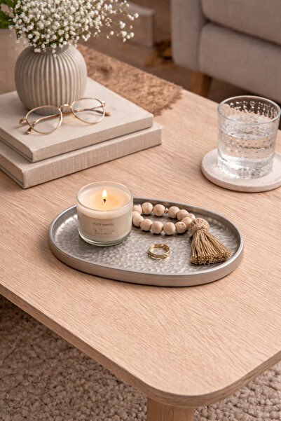 Sabletscrafts Oval Dekor Tepsisi – Mum, Takı ve Sunum İçin GÜMÜŞ renk