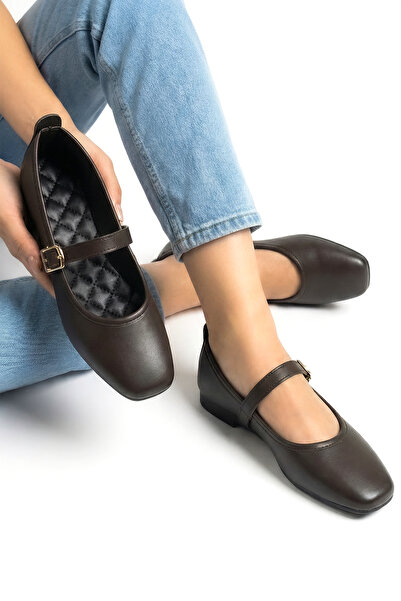 StWenn Bitter Brown Women's Gold Buckle Ballerinas Lightweight Comfortable St...