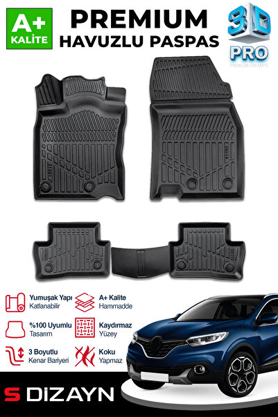 S Dizayn S-Dizayn Renault Kadjar 3D Pro Havuzlu Paspas 2015 Üzeri A+ Kalite 3...