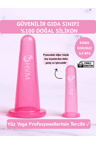 HVM Vakumlu Silikon Yüz Masaj Kupası, Facial Cupping 2'li Pembe