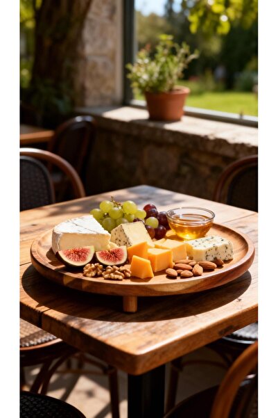 Metpoint Natura Acacia Footed Round Large Presentation Plate 32X6 cm