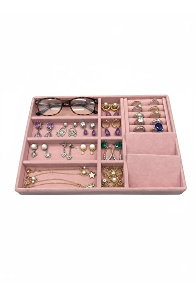 Aydın Decor صندوق منظم مجوهرات جديد باللون الوردي من جلد الغزال (AYDINDECOR)