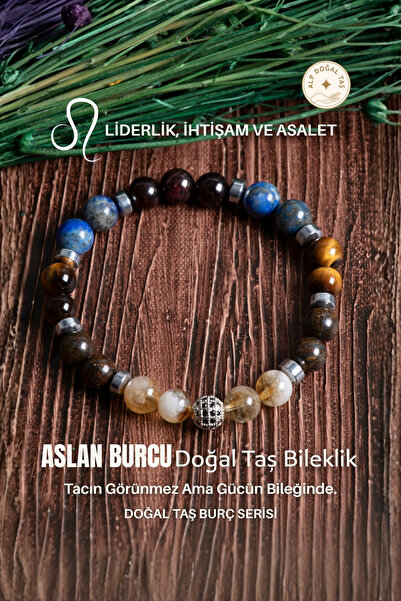 Alp Doğal Taş Doğal Taş Aslan Burcu Bileklik (Sitrin bronzit kaplan gözü. Lal...
