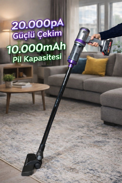 EZERE Areks Kablosuz 20.000Pa Güçlü Çekim Dikey Ev Araç Süpürgesi 3 Kademeli,...