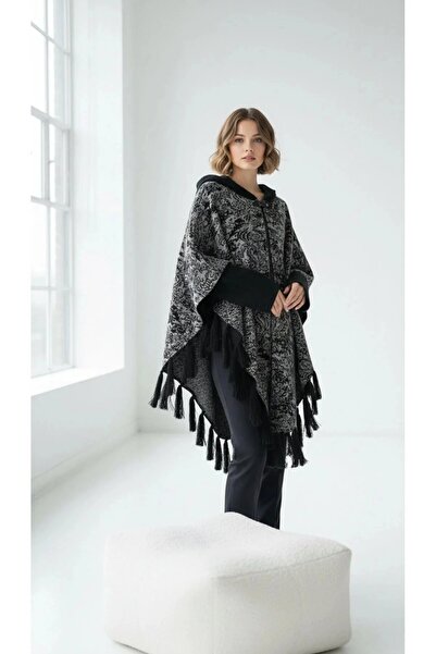 Uludağ Triko Women's Burgundy Hooded Towel Poncho