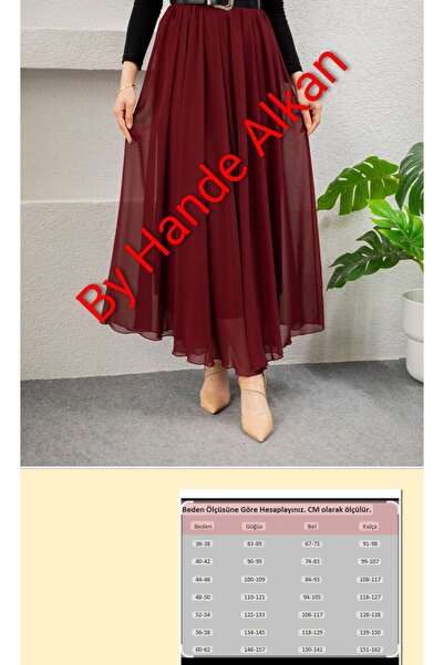 By Hande Alkan Kadın beli lastikli büyük beden şifon etek