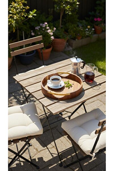 Metpoint Natura Akasya Round Gold Tray with Handle