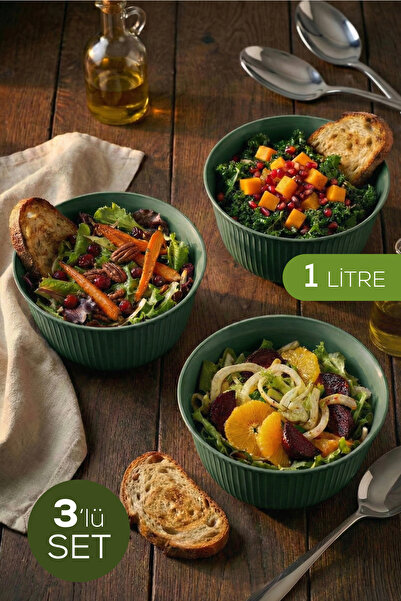 Vienev 3'lü 1 Litre Plastik Karıştırma ve Saklama Kase Seti Yeşil