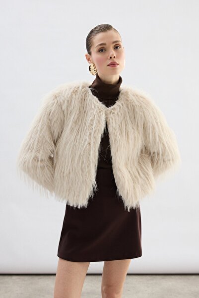 Sateen Crew Neck Faux Fur - Stone