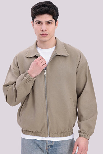 Gizrain Ανδρικό χακί υφασμάτινο μπουφάν γκαμπαρντίνα με φερμουάρ, υπερμεγέθη,...