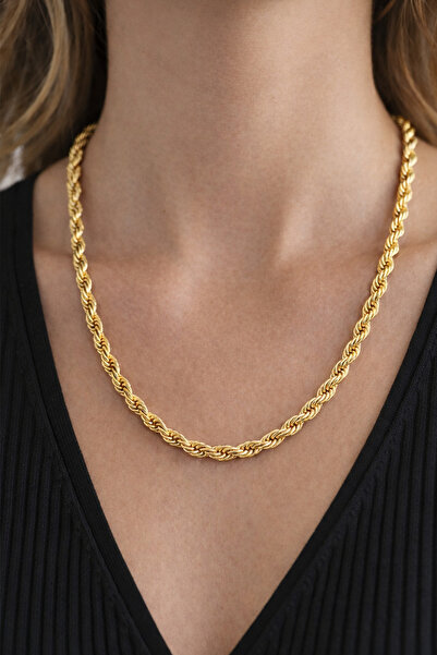 Modex Çelik Altın Rengi Kalın Burgu Zincir Kolye (50 cm)