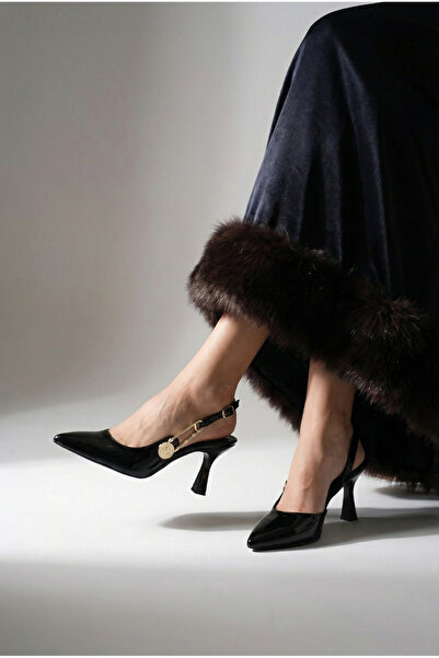 Brielfy حذاء نسائي بمقدمة مدببة وكعب مدبب 7 سم أسود بإبزيم جانبي وحذاء صيفي ل...