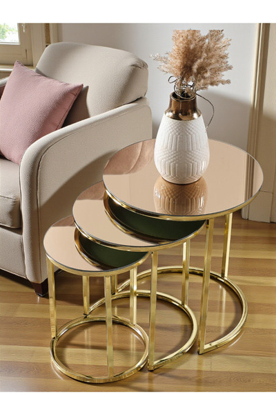 SEDAŞ LIVING UNITS 3 Lü Bronz Ayna Gold Metal Zigon Sehpa Sehpa-zigon-3lüsehba