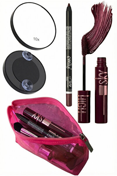 Femmelogy Mürdüm Makyaj Seti 10x Büyüteçli Ayna Emily Kalem Hacim Maskara Pem...