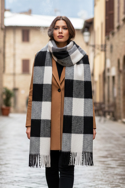 REMSA Μαύρη φούντα Boucle Shawl - 40x210 cm, Μοντέλο 1291