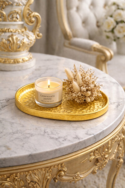 Sabletscrafts Oval Metal Dekor Tepsisi – Mum, Takı ve Sunum İçin GOLD 18 cm