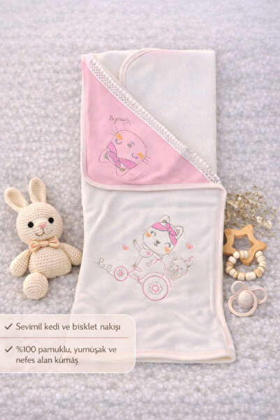 Tomuycuk Kız Bebek Battaniyesi Pembe Dansçı Kedi Başlıklı Soft Battaniye Bebe...
