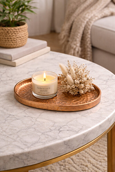 Sabletscrafts Oval Metal Dekor Tepsisi – Mum, Takı ve Sunum İçin (Bakır / Gol...