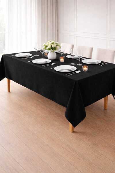 PerdeYap1980 Față de masă de culoare neagră texturată catifea