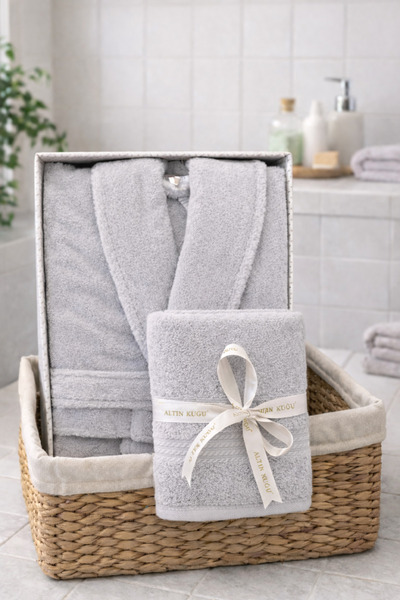 Özdilek Trendy Şalyaka Bornoz + Baş Havlusu- Gri