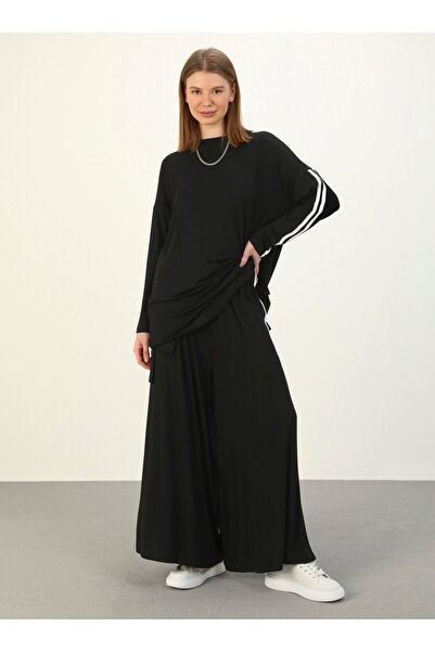 Refka Σετ δύο τεμαχίων με λεπτομέρεια ρίγας από βισκόζη - Μαύρο - Benin