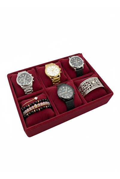 MeGass Dekor منظم مجوهرات مبطن من جلد الغزال باللون العنابي مقاس 24/18 سم