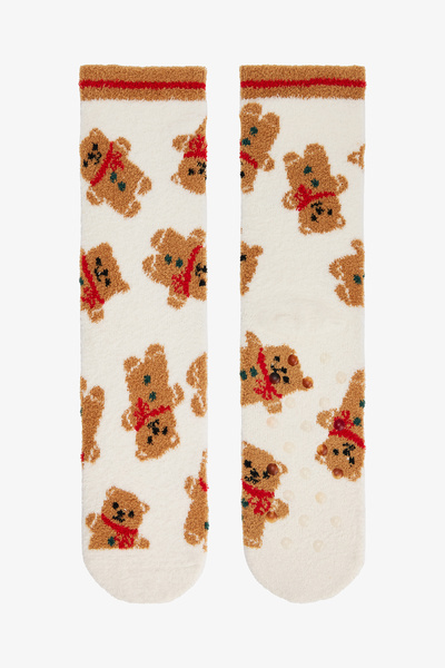 Penti Papuci de casă Gingerbread alb catifelat