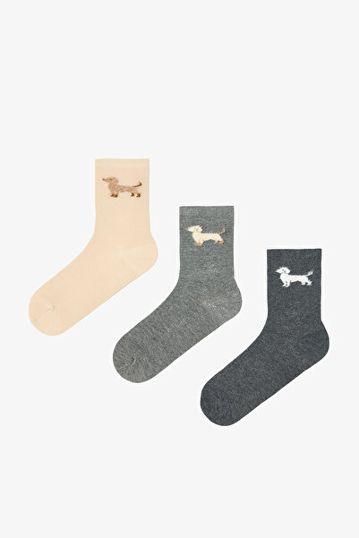 Penti 3 Pairs of Cotton Plush Dog Pattern Socks