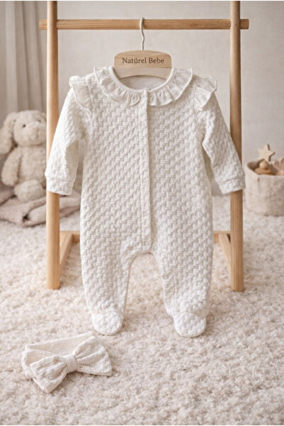 NATÜREL BEBE GİYİM KIZ BEBEK BANDANALI FIRFIR DETAYLI DÜĞMELİ TULUM