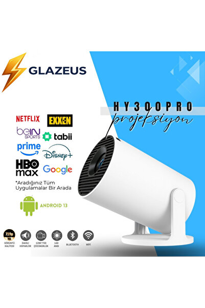 Glazeus HY300Pro Taşınabilir Akıllı Projektör 2+16GB, Android 13, Wifi, Bluet...