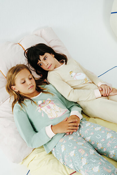 Penti Kız Çocuk Cowboy Goose Çiçekli Uzun Kollu Pamuklu 2'li Pijama Takımı