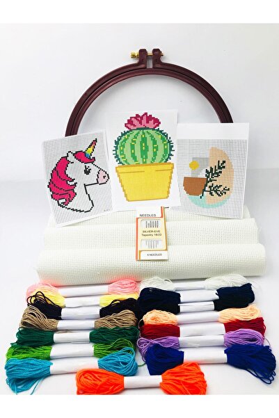 İDİL Kanaviçe Etamin Seti Model019- Unicorn, Kaktüs, Boho