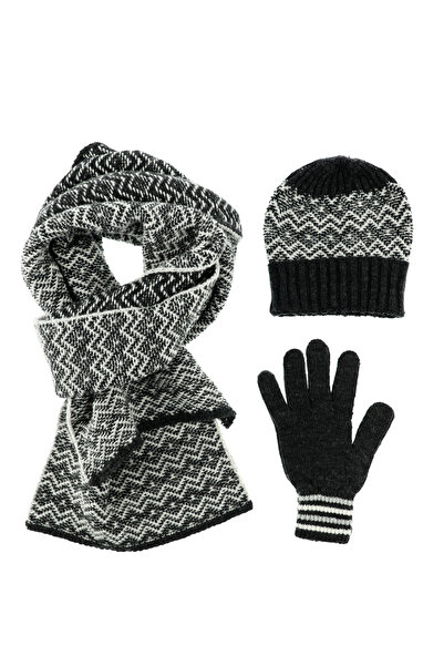 Abdullah Kiğılı Yünlü Desenli Atkı & Bere & Eldiven Takımı