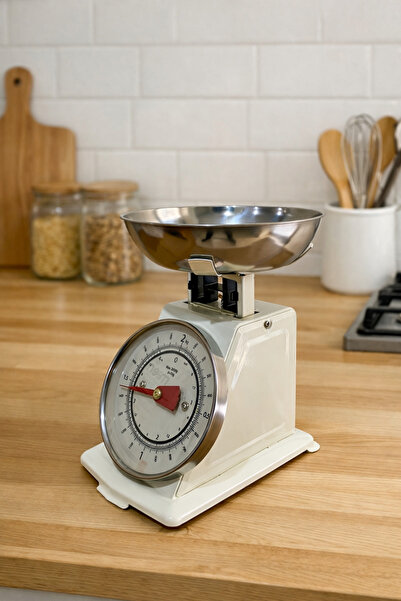 ELZEY HOME Retro Analog Mutfak Terazisi Krem Gövde Gümüş Kase