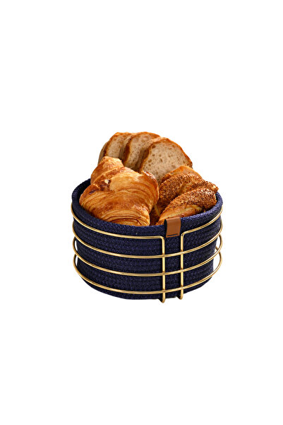 Edora Home Altın Yuvarlak Ekmek Sepeti Şık,Ekmeklik Lacivert Hasır Örmeli Mak...