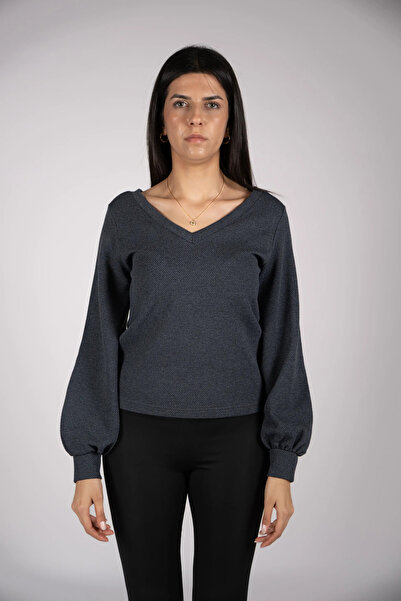 defys Γυναικεία μπλούζα ανθρακί με λαιμόκοψη σε σχήμα V με μαλακή υφή